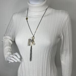 Chico's pendant charm neclace gunmetal gray signed jewelry Peace Chic Adjustable